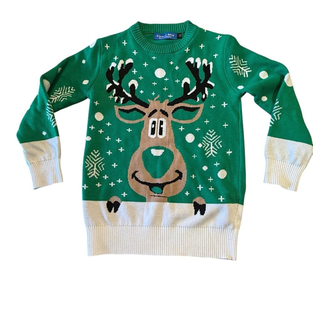 Camii Mia Boys Collection XS Green Reindeer Holiday Christmas Sweater